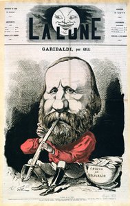 1867年9月、ジュゼッペガリバルディ（1807-82）をフィーチャーした「La Lune」誌の表紙イラスト 作： Andre Gill